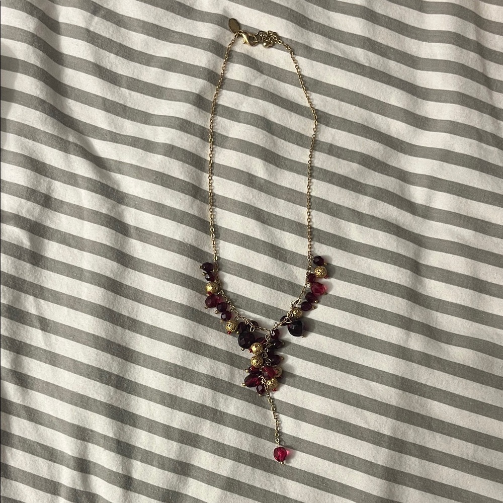 Elegant Gold and Red Beaded Necklace